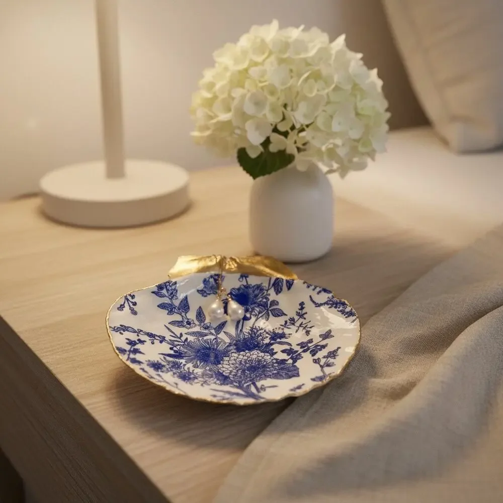 Blue Chinoiserie Floral Trinket Dish | Floral Jewelry Ring Holder